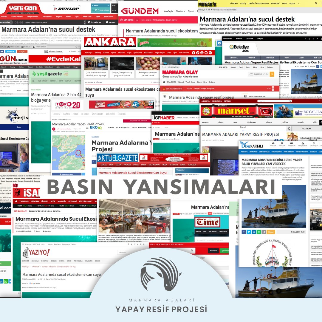 Marmara Adaları Yapay Resif Projemiz 100'ün üzerinde internet gazetesinde kendine yer bulurken, basın yansımaları ile hem projemizin hem adalarımızın bilinirliğine katkı sağlamış olduk.

Haberi okumak için:
denizkartali.com/21581.html

#yapayresifler #artificialreef