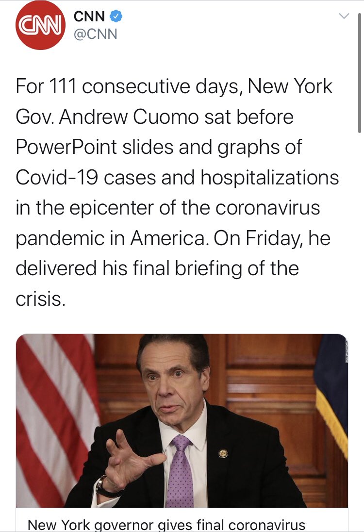 But you would have no idea that Cuomo was anything less than perfect if you spent your time watching  @CNN. It’s really hard to overstate not just the frequency of the coverage but it’s abject lack of anything that could be called honest journalism.I mean. Look.