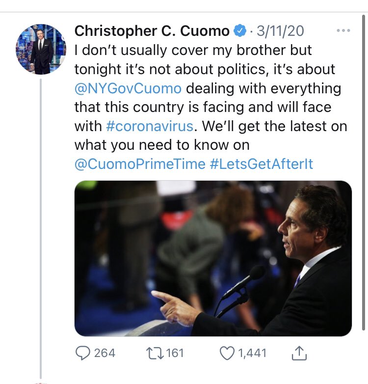 I couldn’t possibly do this thread without including his brother,  @ChrisCuomo.Brotherly affection is one thing. But the fact that  @CNN used this is a front would’ve been journalistic malpractice if (Governor) Cuomo were in the right.Safe to say, he wasn’t.