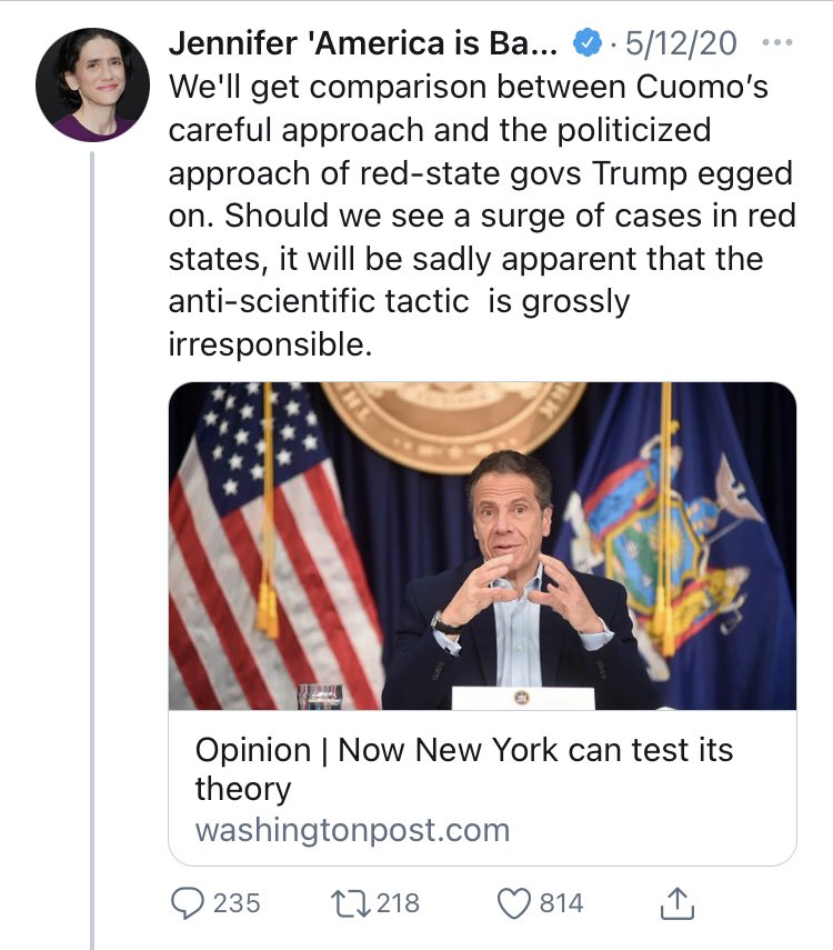But the worst of the Cuomo sycophants had to be  @JRubinBlogger. I just. I can’t even. I don’t know what to say about all this. Heaven help anyone who takes Rubin seriously as one who offers criticism.