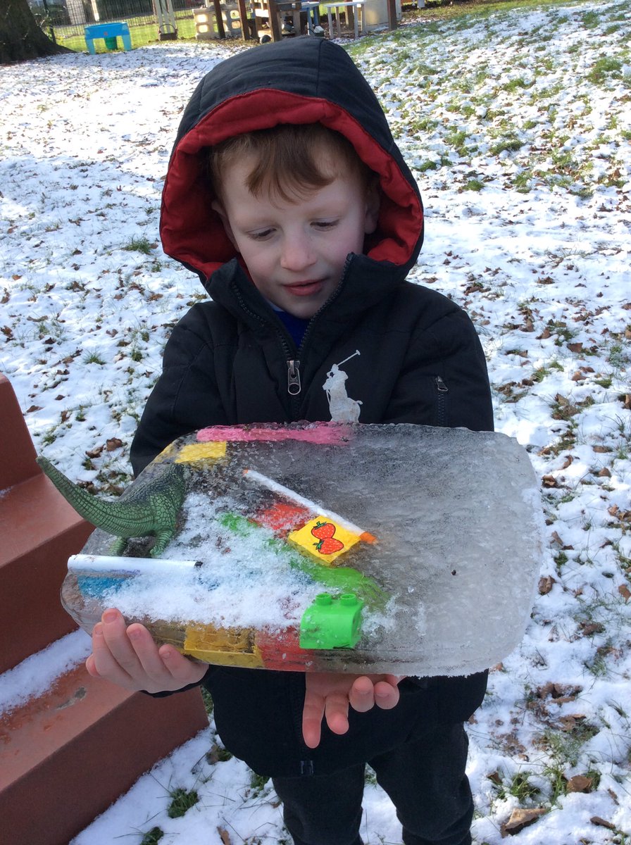 MrsBrothwell's tweet photo. Investigating ice in EYFS. We’ve made ice ❄️pendants, made marks in the snow and predicted what might happen if we left toys outside overnight all week.#goingforgold @GilbertInfant https://t.co/IctrmiMP0E