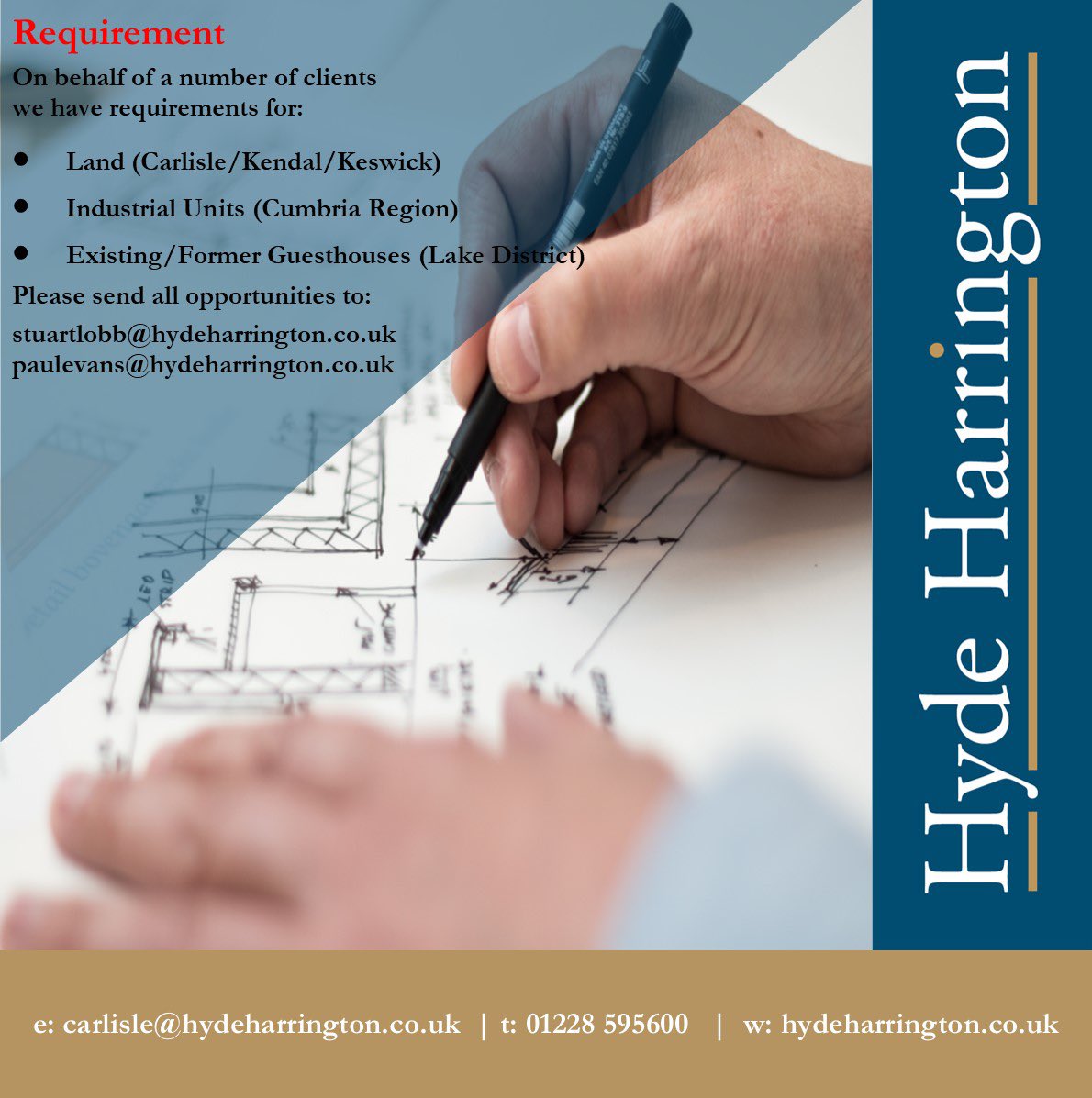 Hyde Harrington have requirements in #Cumbria. Please get in touch if you have any opportunities. 

#land #developmentland #residentialland #propertydevelopment #property #industrial #industrialdevelopment #commercialproperty #commercialsurvey #carlisle #kendal #lakedistrict