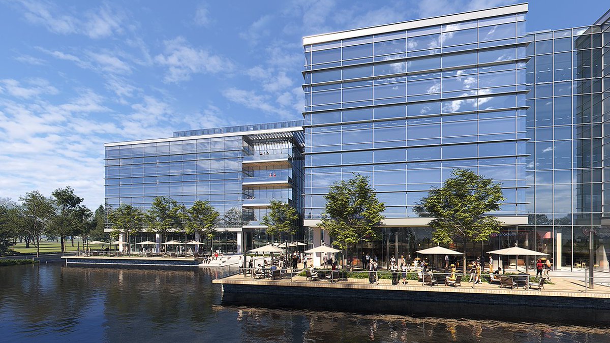 Hines's tweet photo. New renderings of Levit Green, our mixed-use, #lifesciences development near @TXMedCenter, showcase the first building and aerial views of the urban oasis in #Houston https://t.co/XqhfYHjrQR 
#Hines https://t.co/9K2YWBV6hh