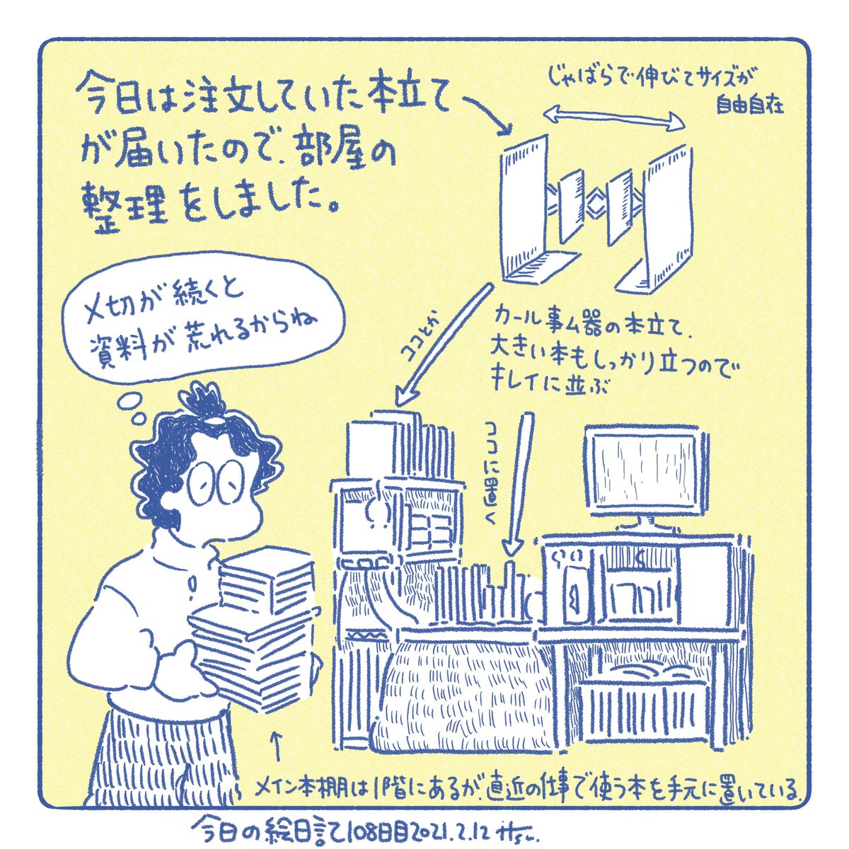 資料はネットに頼る時も多いですが、イメージを固めたり雰囲気を掴むヒントには画集や絵本、マンガが一番好き。本は一生の資産になるので、つい多くなってしまう
I cleaned my room today!
#カール事務器 