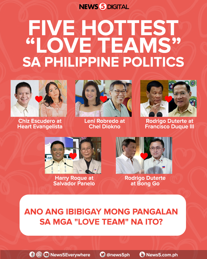 News5PH's tweet photo. Kung may KathNiel, JakBie, JaDine, at LizQuen sa showbiz, mayroon ding matutunog na tambalan sa Philippine politics. 😆❤️

FULL STORY: https://t.co/kbvJBGXwsk https://t.co/nuysOsid8l