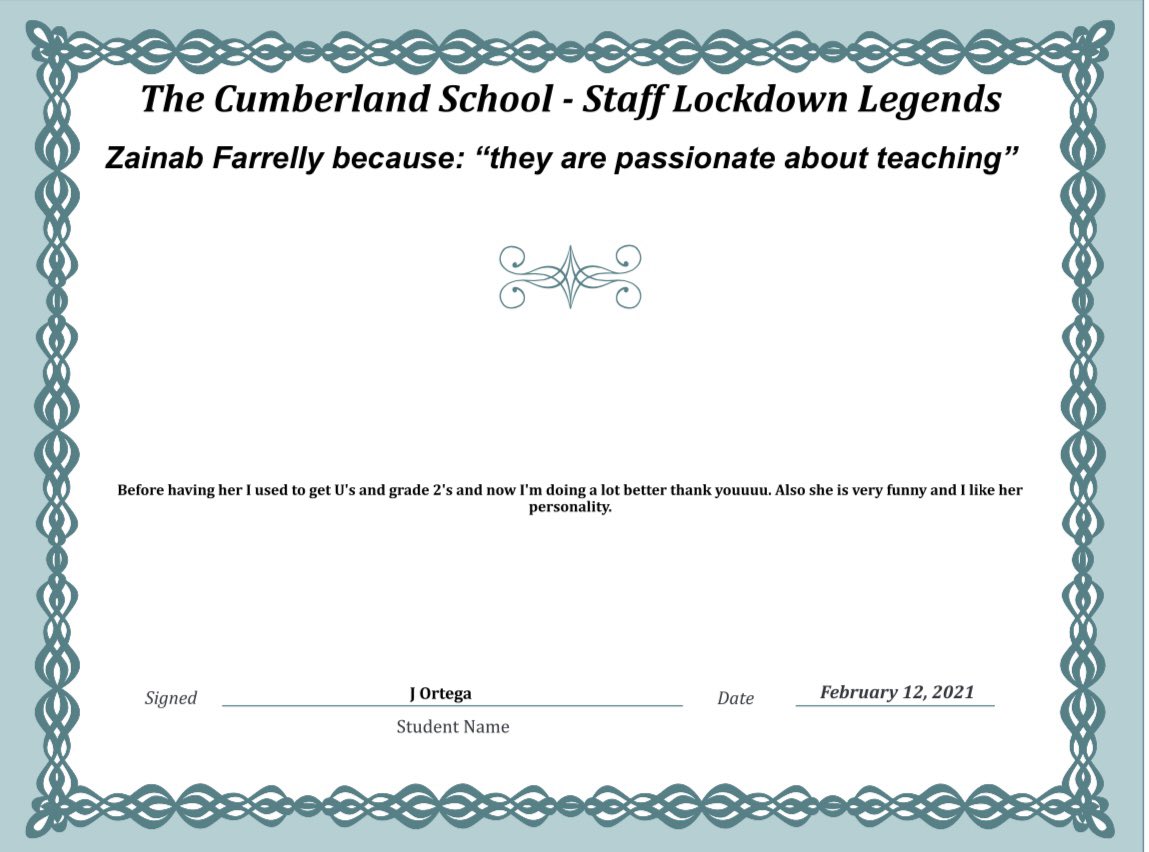 cumberlandcst's tweet photo. Thank you Ms Farrelly
#LockdownLegends #TCSpectacular #ThankYou #Appreciation #RealHeroesDontWearCapes @geography_tcs https://t.co/QEOBotHi3U