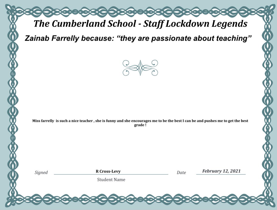 cumberlandcst's tweet photo. Thank you Ms Farrelly
#LockdownLegends #TCSpectacular #ThankYou #Appreciation #RealHeroesDontWearCapes @geography_tcs https://t.co/QEOBotHi3U