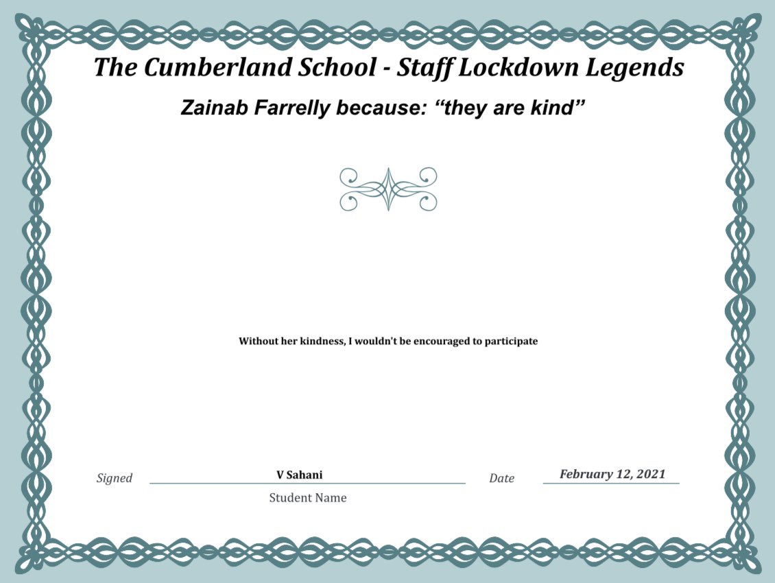 cumberlandcst's tweet photo. Thank you Ms Farrelly
#LockdownLegends #TCSpectacular #ThankYou #Appreciation #RealHeroesDontWearCapes @geography_tcs https://t.co/QEOBotHi3U