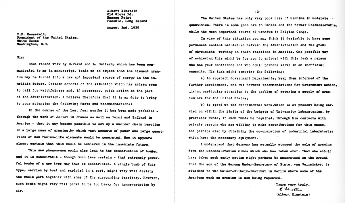 1) In 1939, US President Roosevelt received a letter written by physicist Leo Szilard and co-signed by none other than Albert Einstein.The letter warned that Germany was building an atomic bomb and suggested that the US should launch its own nuclear program.