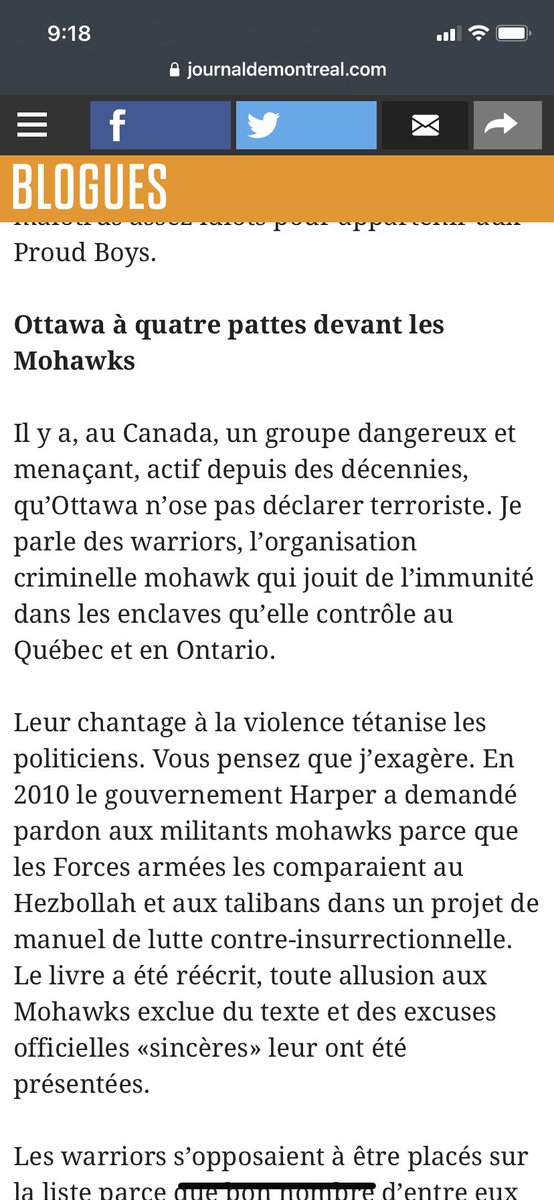 1. Ça fait des décennies que les Warriors n’ont pas résisté avec des armes. L’année dernière, les Mohawks défendaient leurs territoires paisiblement, menée par des femmes et des aînées. C’est grâce à des Mohawks qu’il y a un refuge d’urgence à Montréal durant la COVID.