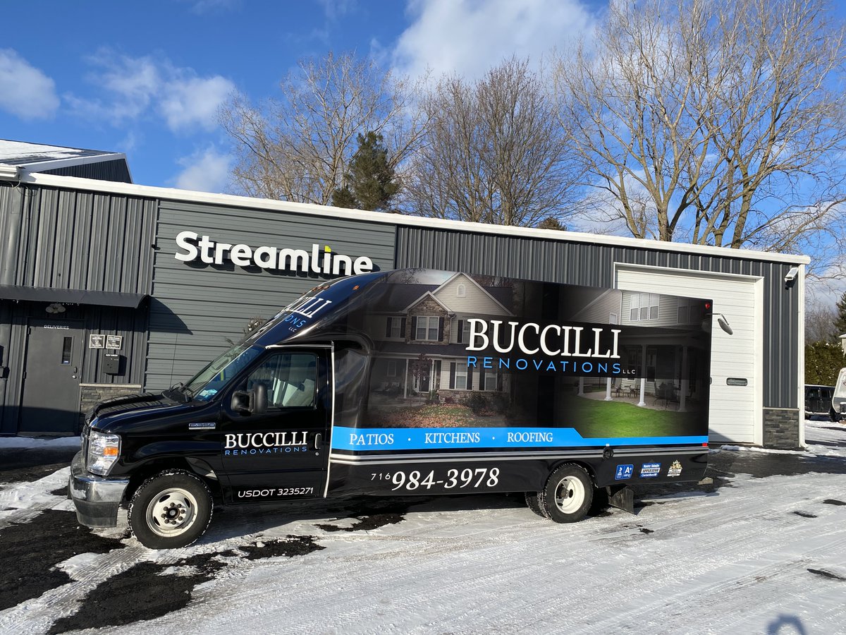 streamlineBFLO's tweet image. @buccillirenovations has a sleek new #truckwrap to match their #trailergraphics 😍