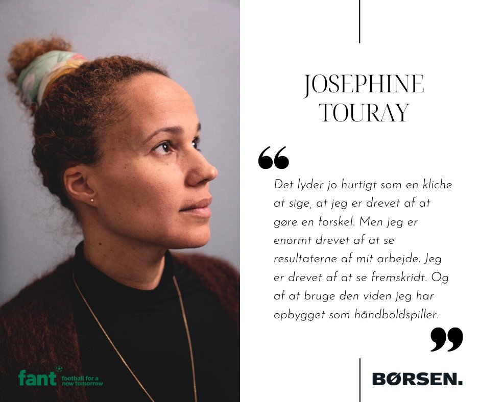 Vi er så glade for og stolte over at have fantastiske <a href="/JosephineTouray/">Josephine Touray</a> med ombord i FANT. 

I dagens udgave af <a href="/borsendk/">Børsen</a> kan du læse et interview, hvor Josephine fortæller om sin håndboldkarriere, foreningslivets betydning og sin nye rolle som administrativ chef i FANT 📰⭐️