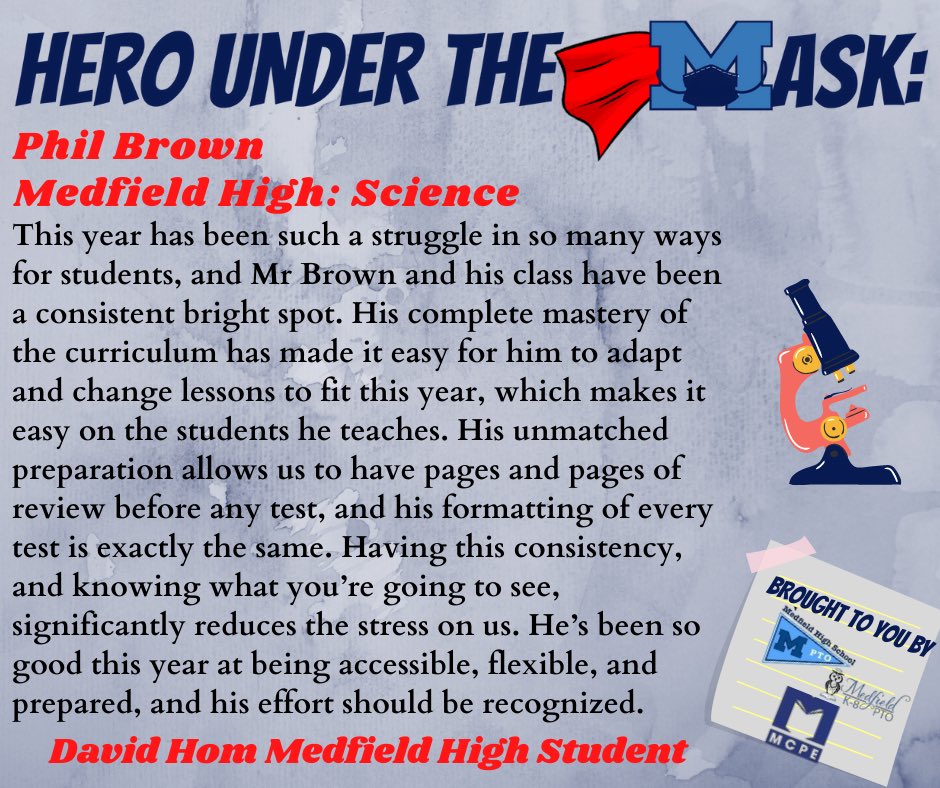 Medfield K-8 PTO (@medfieldk8pto) on Twitter photo Todayโs ๐๐๐ง๐ค ๐๐ฃ๐๐๐ง ๐๐๐ ๐๐๐จ๐ is Phil Brown, MHS Science Teacher! Thank you to MHS student David Hom for acknowledging his preparation & mastery of his curriculum! And of course thank you to Mr. Brown for all you do! #HeroesUnderTheMask <a href="/MedfieldHS/">Robert Parga</a> Todayโs ๐๐๐ง๐ค ๐๐ฃ๐๐๐ง ๐๐๐ ๐๐๐จ๐ is Phil Brown, MHS Science Teacher! Thank you to MHS student David Hom for acknowledging his preparation & mastery of his curriculum! And of course thank you to Mr. Brown for all you do! #HeroesUnderTheMask <a href="/MedfieldHS/">Robert Parga</a>
