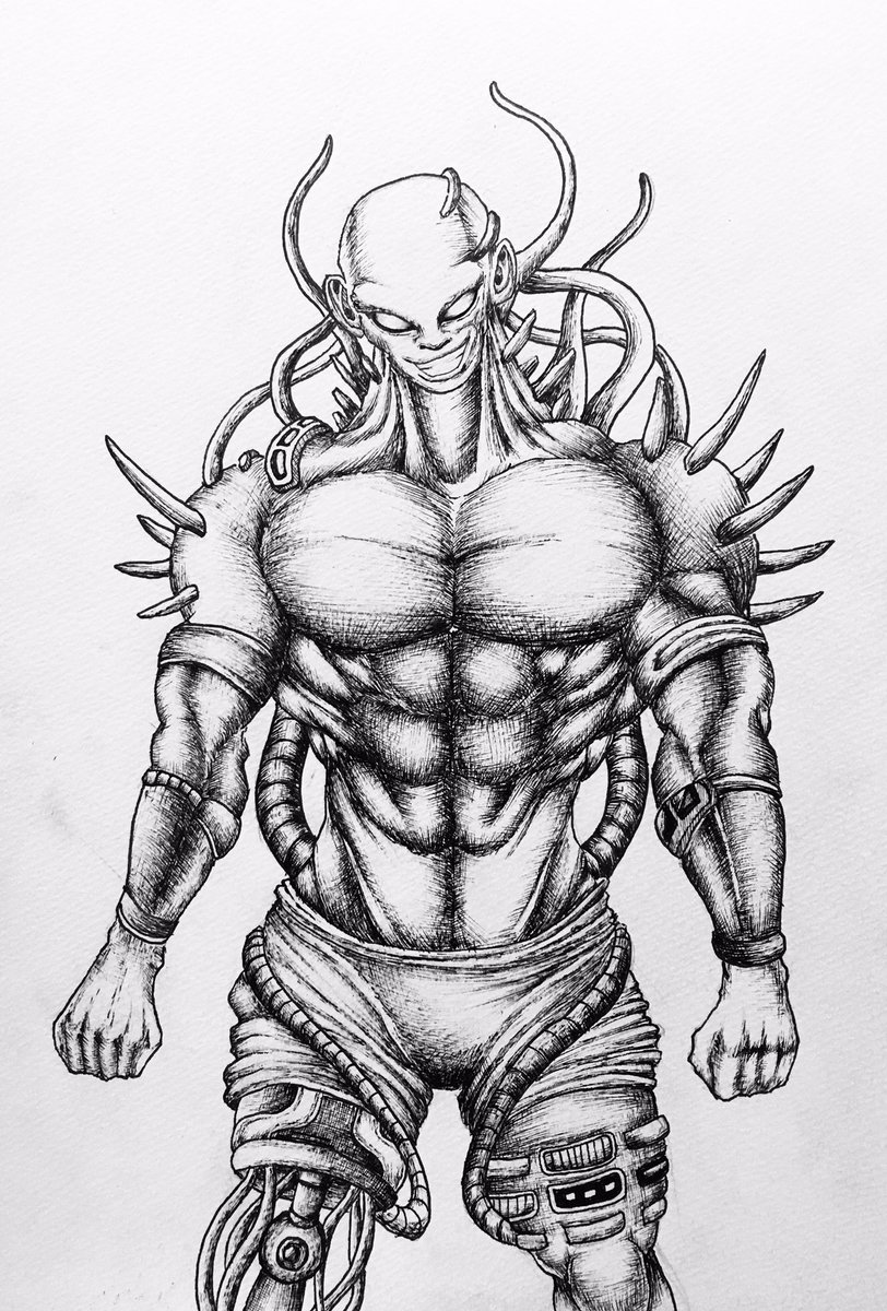 バナナマフィン 義足の破壊神 ペン画 ペン画を流してペン画民を増やそう ペン画イラスト イラスト オリジナル キャラクター 筋肉 線画 Pendrawing Originalcharacter Art 絵描きさんと繋がりたい アナログイラスト Art Illust Illustration