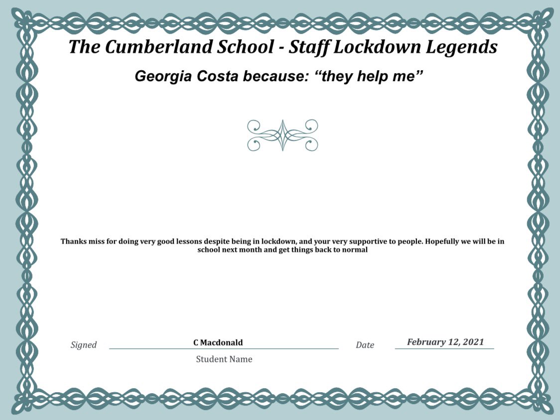 cumberlandcst's tweet photo. Thank you Ms @aminah_naz , Mr Bryant and Ms Costa
#LockdownLegends #TCSpectacular #ThankYou #Appreciation #RealHeroesDontWearCapes @englishdep_tcs https://t.co/xO95vnxWrk