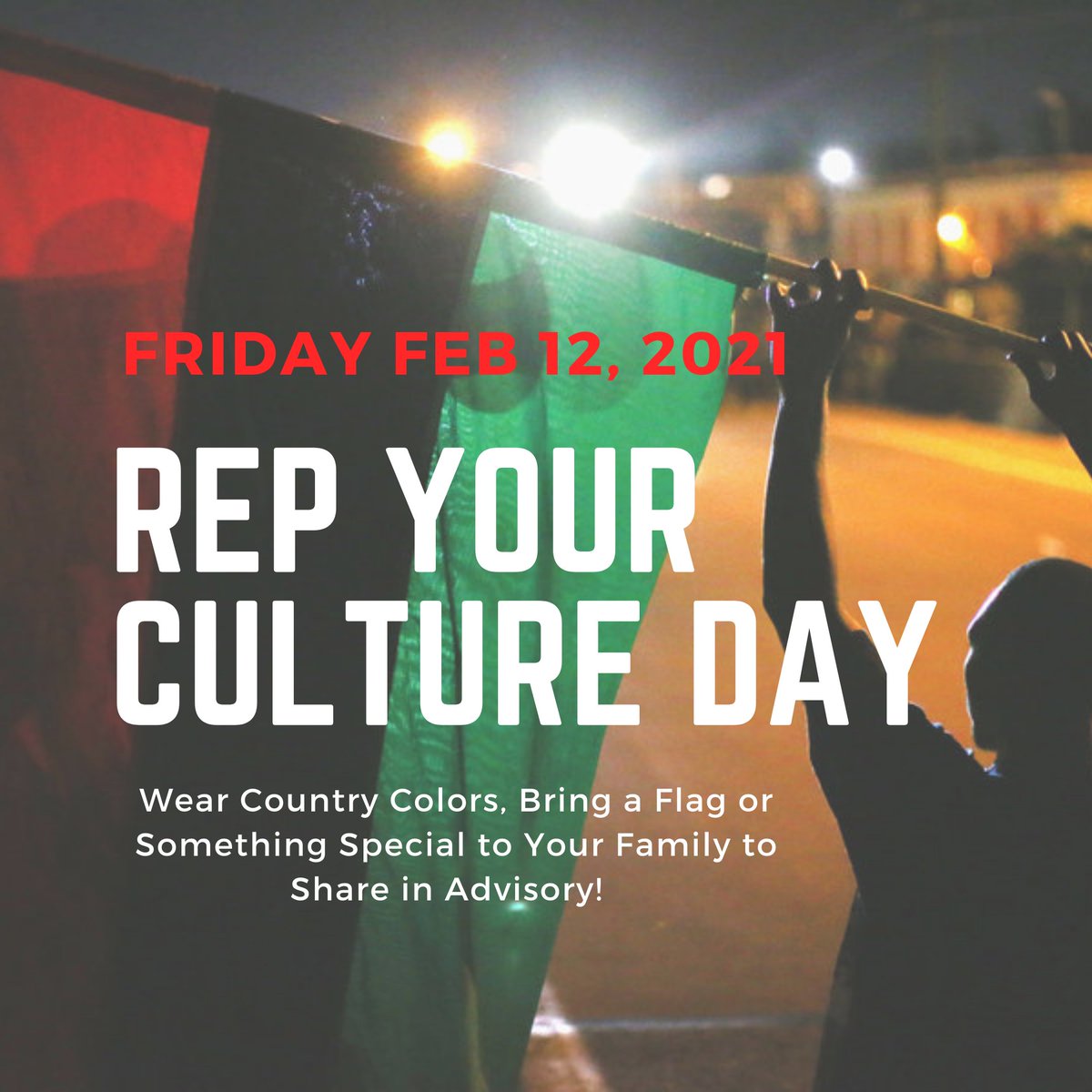 📣TODAY is Rep Your Culture Day!📣 What is something unique and amazing about the culture that you come from? Bring something to share in advisory as we continue to celebrate Black History Month!