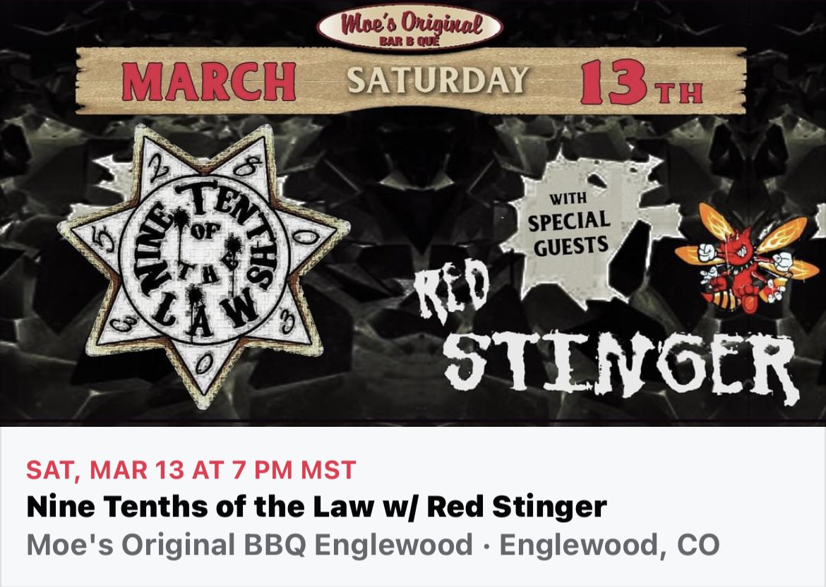 FANS!!!! Dont forget to get your tickets for RED STiNGER’s first live show at Moe's Original BBQ Englewood on March 13th from 7-10 PM

#denver #colorado #punk #music #punkrock #rock #alternative #grunge #hardrock #metal #band #guitar #drums #livemusic #vinyl #records #redstinger