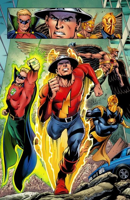 Jay Garrick - The FlashThe First speedster to ever debut in DC Comics and the first in a long legacy of heroes known as The Flash. Jay is the heart and soul of the Flash Family. He's also a core member of the JSA and the husband of Joan Garrick. Scientist, Mentor, Hero, Flash.