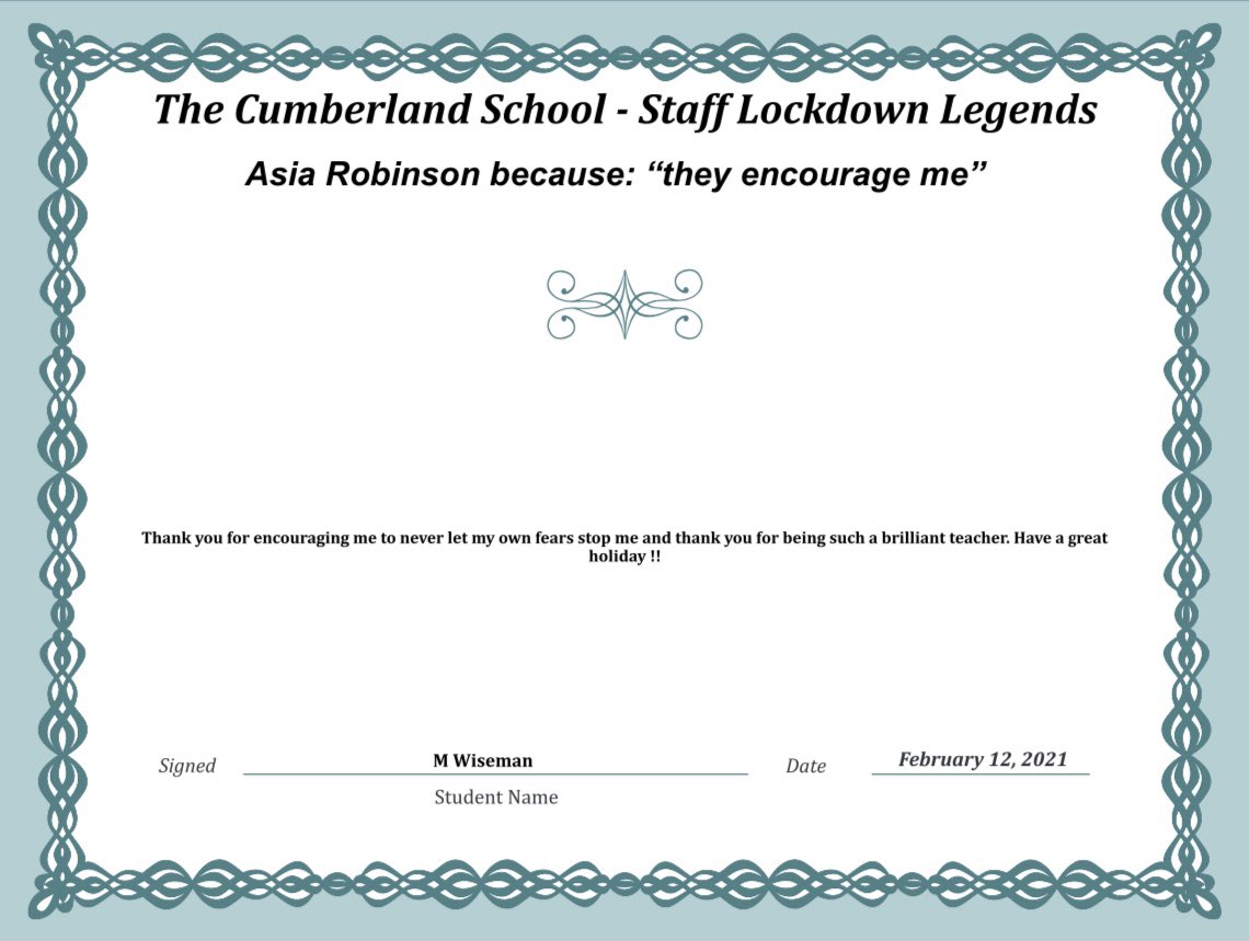 cumberlandcst's tweet photo. Thank you Ms Robinson
#LockdownLegends #TCSpectacular #ThankYou #Appreciation #RealHeroesDontWearCapes @MFL_tcs https://t.co/wJRbgu16To