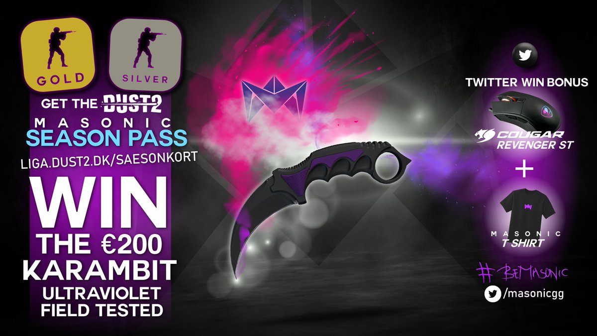 MasonicGG's tweet photo. Vind en lækker kniv til 200€!

Alt du skal gøre er at støtte Masonic med et sæsonkort hos @Dust2dk!

Du har også mulighed for at vinde vores twitter pakke hvis du❤️'er og 🔁 dette post! 

Vinderne bliver trukket d. 17/3-2021!🔥

Køb sæsonkortet her👇
https://t.co/GX7VLyfIYO https://t.co/ZzDi0BQp9W