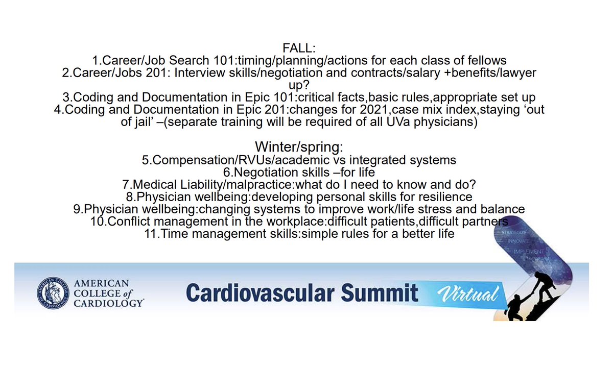 Nosheen Reza, MD, MS (@noshreza) on Twitter photo Just wrapped a great <a href="/ACCinTouch/">American College of Cardiology</a> #CVSummit session on non-clinical competencies for #ACCFIT, w/<a href="/mikevalentineMD/">mike valentine MD MACC,FSCAI,FAHA</a> & <a href="/GarimaVSharmaMD/">Garima Sharma M.D</a> 
How many #ACCFIT / programs have curricula like 👇🏾 at <a href="/UVACardsFellows/">UVA Cardiology Fellowship</a>?
<a href="/PennCVFellows/">Penn Cardiology Fellows</a> <a href="/TempleCards/">Temple Cardiology Fellowship</a> <a href="/ColumbiaCardio/">Columbia Cardiology Fellows</a> <a href="/MGHCVFellows/">MGH Cardiology Fellows</a> <a href="/GTCardFellows/">Georgetown/WHC Cardiology Fellows</a> Just wrapped a great <a href="/ACCinTouch/">American College of Cardiology</a> #CVSummit session on non-clinical competencies for #ACCFIT, w/<a href="/mikevalentineMD/">mike valentine MD MACC,FSCAI,FAHA</a> & <a href="/GarimaVSharmaMD/">Garima Sharma M.D</a> 
How many #ACCFIT / programs have curricula like 👇🏾 at <a href="/UVACardsFellows/">UVA Cardiology Fellowship</a>?
<a href="/PennCVFellows/">Penn Cardiology Fellows</a> <a href="/TempleCards/">Temple Cardiology Fellowship</a> <a href="/ColumbiaCardio/">Columbia Cardiology Fellows</a> <a href="/MGHCVFellows/">MGH Cardiology Fellows</a> <a href="/GTCardFellows/">Georgetown/WHC Cardiology Fellows</a>