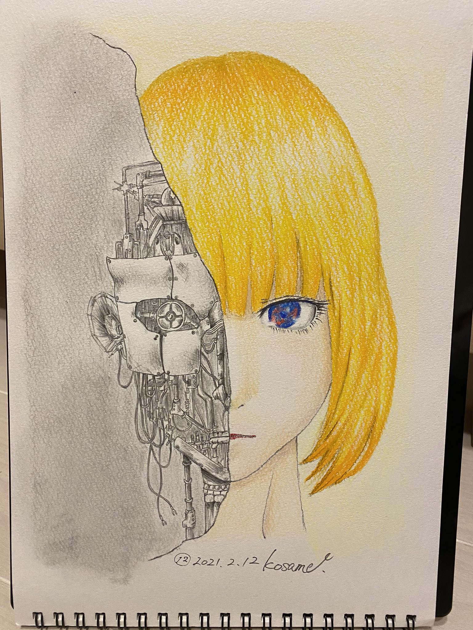 Twitter 上的 こさめ 100ページチャレンジ 12ページ目 機械人間 この類は描いててすごく楽しいです笑 左半分はhbのシャーペンで描きました 色鉛筆 色鉛筆画 カリスマカラー Coloredpencil Art 絵 イラスト 機械 機械人間 シャーペン チャレンジ