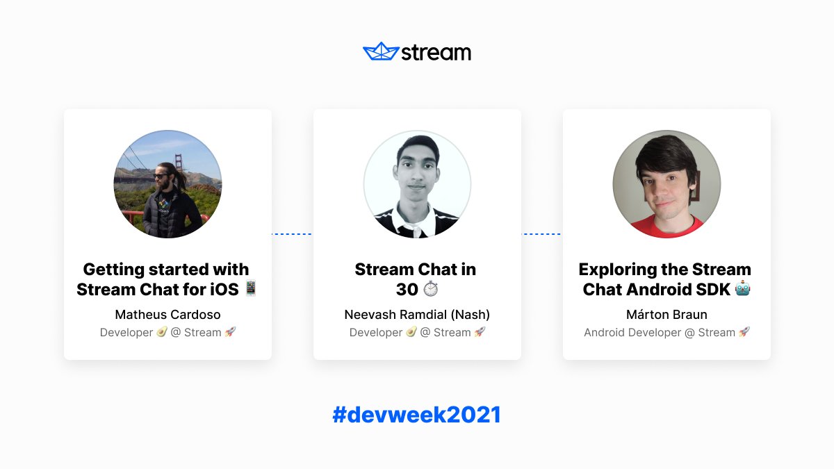 Next week, our team will be at <a href="/developerweek/">DeveloperWeek</a> 🎉 Come say hello for a chance to win some swag and learn about Stream Chat from our Developer 🥑 @cardosodev, <a href="/neevash/"></a> and <a href="/zsmb13/">Márton Braun</a>

Check out the link below to register, it’s free 💰: bit.ly/3tPK0DX