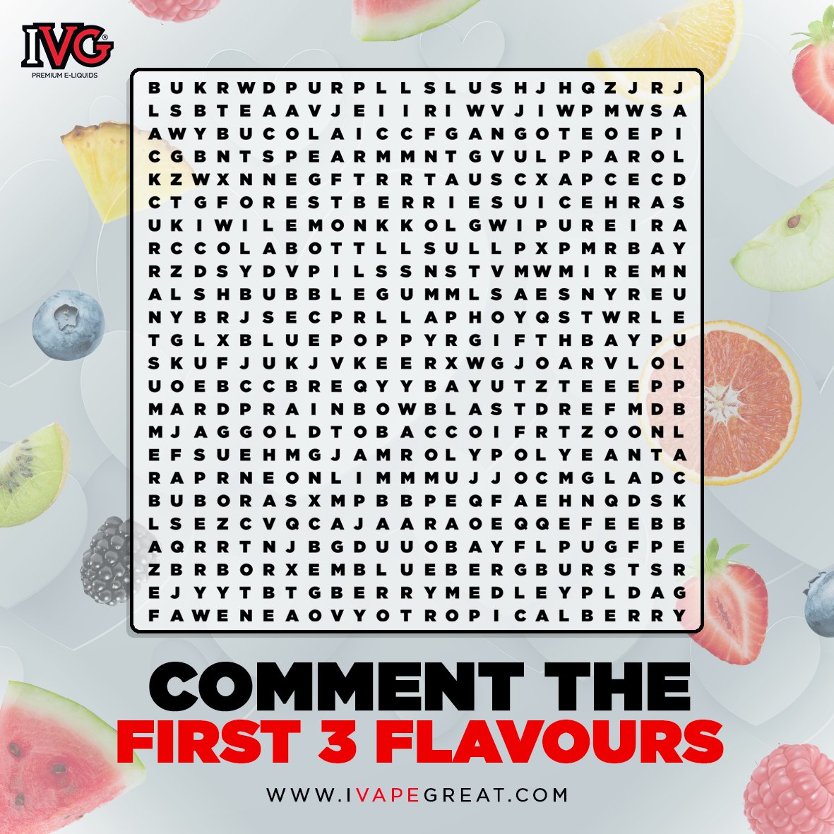 Comment the first 3 flavours that you can see! 👀  

Psst... full range this way ➡️ ivapegreat.com 🍓

#IVG #Quiz #IVapeGreat #PremiumeLiquids