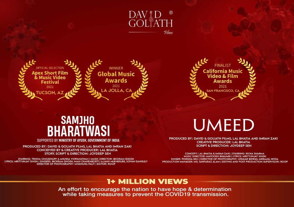 We thank the esteemed jury, voters and all involved for the recognition and commit to raising the bar for ourselves every time.

#DandGFilms #LalBhatia #SamjhoBharatwasi #Umeed #Awards