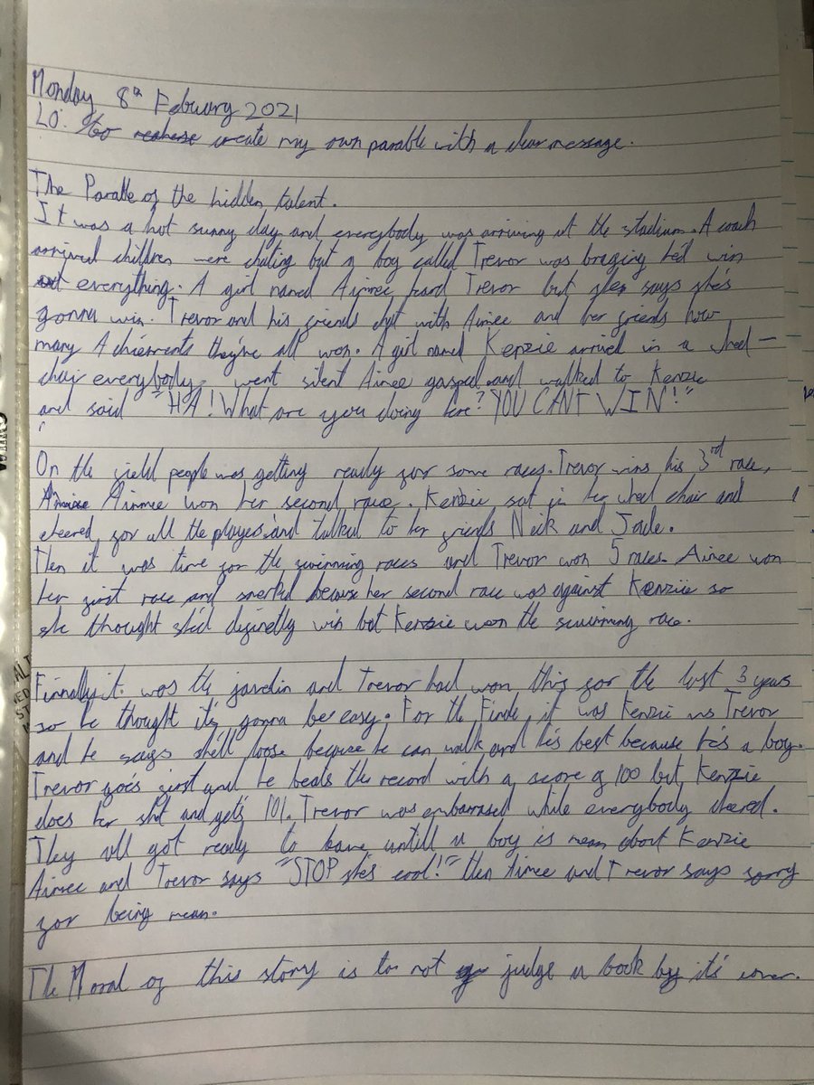MissLauraH85's tweet photo. @StTomMore Jack had fun this week creating his own parable. He called it The Hidden Talent and its moral is to not judge a book by its cover #STMblendedlearning #RE https://t.co/PbfZsv3Eza