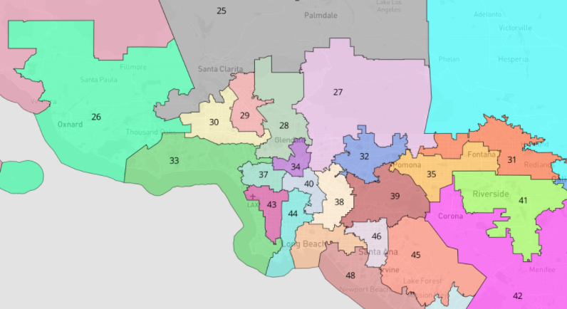 If CA does lose a seat, the commission is likely to axe a seat in slow-growing LA County. But even if it eliminates a Dem-held seat in central LA, that could pull surrounding seats inward, making  #CA25 (right) a Biden +20 district - unwinnable for Garcia (R).