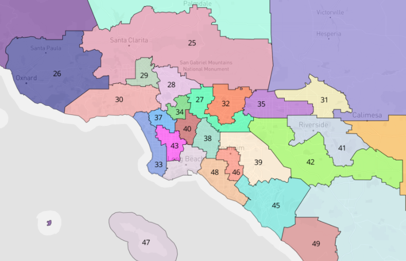 If CA does lose a seat, the commission is likely to axe a seat in slow-growing LA County. But even if it eliminates a Dem-held seat in central LA, that could pull surrounding seats inward, making  #CA25 (right) a Biden +20 district - unwinnable for Garcia (R).