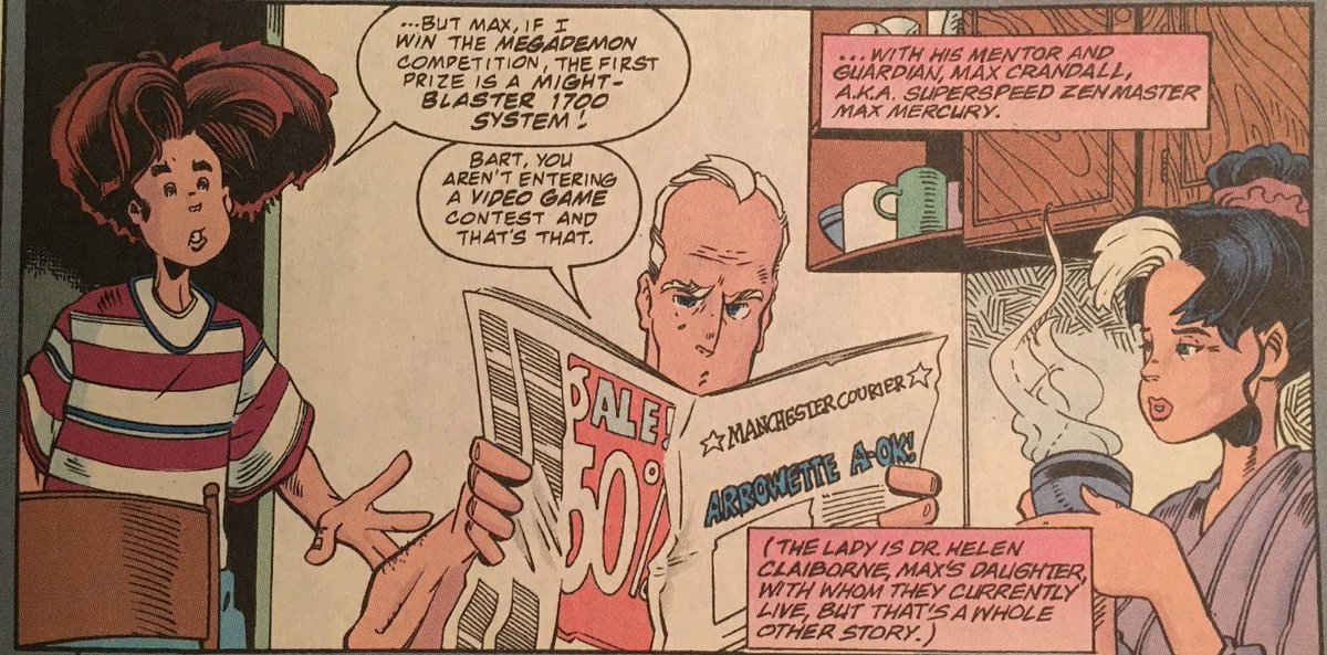 Max "Crandall" - Max MercuryA hero from the past was given his power by a dying Shaman. He used these abilities to bring peace and justice across time using multiple aliases while trying to join with the Speedforce. Guardian of Impulse, Zen Master of Speed, and father of Helen.