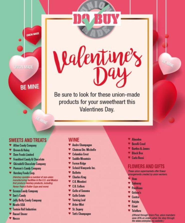 AGHforJudge's tweet photo. Happy Valentine’s Day! I hope today brings you extra joy and love with the people you love most. Take a look at this list below, shared with us from AFL-CIO, and shop for your sweetheart with union-backed companies. https://t.co/gmsOPyEdGn
