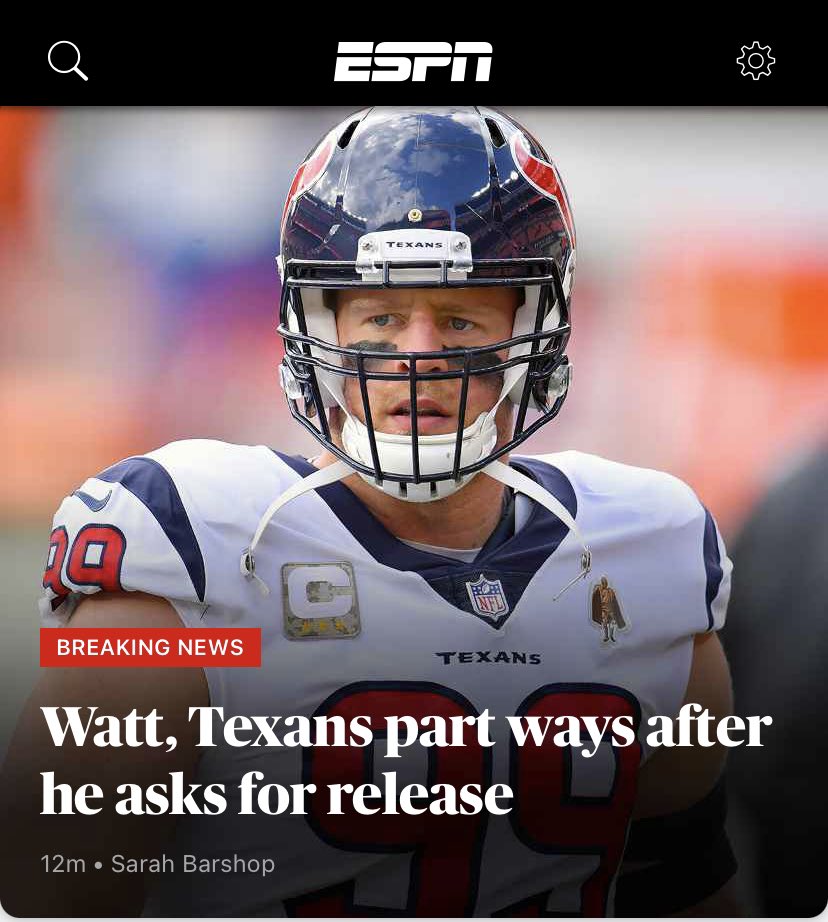 fj1906's tweet photo. J.J. Watt is leaving the Texans. https://t.co/p2zHvCMMBx