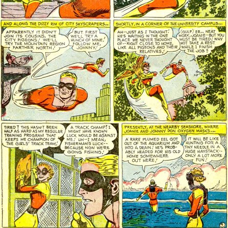 Joanie SwiftJoanie worked as a secretary until 1 day, when she accidentally spoke Johnny Quick’s speed formula, she eagerly began exploring her powers, putting together together a costume based on the more famous speedster and introducing herself to him as his new partner.