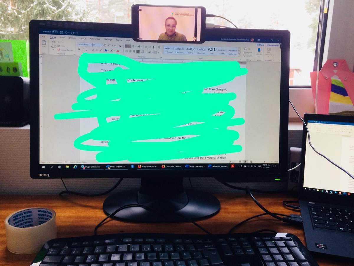 SabahetaRamilo1's tweet photo. Tackling technology challenge. I am moderating a session and participating in a conference over Zoom. But cannot install zoom on my computer, joining from the web version doesn’t last long. Here’s my solution with a help of lot of tape. Wish me luck 🙈😬
#FSDR #DevelopmentDays21 https://t.co/nlwz4Zp2Ko