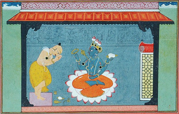 This is Rare picture of #Devotion
- The poet Jayadeva bows to Vishnu, Gouache on paper Pahari.

Dated- 1730 A. D.
Source-The Government Museum and Art Gallery, Chandigarh
#miniature #painting #indianart
