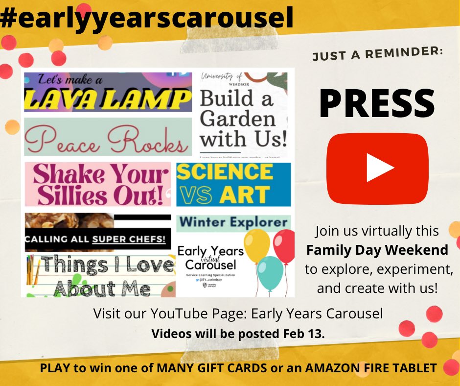 ONE MORE DAY🤩 Check out the @EY_uwindsor YouTube channel tomorrow for a variety of interactive activities for young learners to enjoy!✨ youtube.com/channel/UC8q0o…