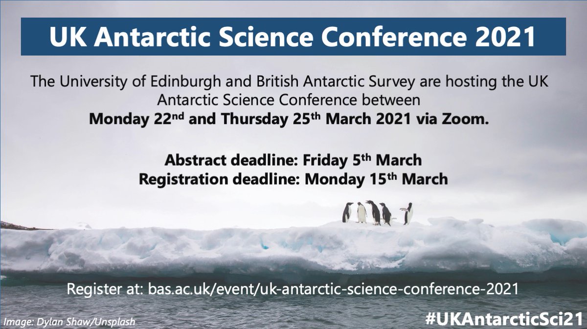 Between 22nd - 25th March 2021, <a href="/BAS_News/">British Antarctic Survey 🐧</a> and The University of Edinburgh will host the UK Antarctic Science Conference! 

To register and find out more, follow the link directory in our bio!

#UKAntarcticSci21
<a href="/GeosciencesEd/">School of GeoSciences @ University of Edinburgh</a> <a href="/EdinGlaciology/">Edinburgh Glaciology</a>