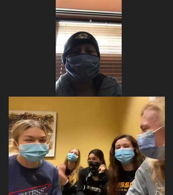 Playing4Hope's tweet photo. Yesterday, Julie got a visit from a few of the Mizzou Gymnasts! It was filled with lots of questions, stories, gifts, and even a couple flips🤸‍♂️. These ladies have dedicated their next meet to Julie.

Good luck tonight @MizzouGym!

Thank you @ChannelMFG for sponsoring this visit. https://t.co/2IV71x758I