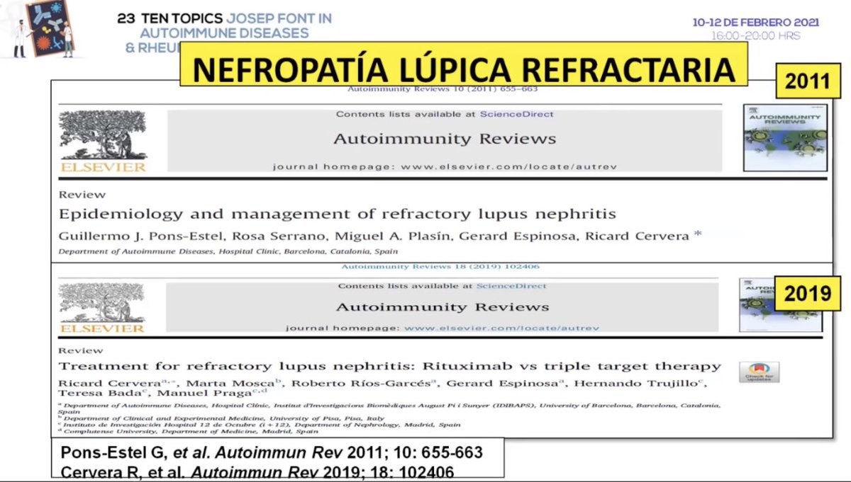 GEAS_SEMI's tweet photo. #23TenTopics 

#LES #SLE
Biomarcadores de nefritis lúpica
Dr. @CerveraRicard @MAS_Clinic @hospitalclinic 
Refractory #lupus #nephritis #EuroLupus #Multitarget #MMF #tacrolimus #rituximab
#SEMITuit https://t.co/4aVFiZvldM