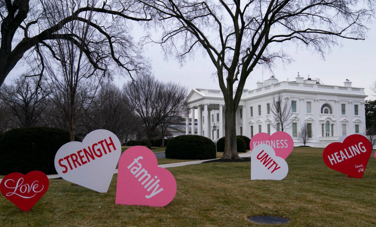 NicSherrod's tweet photo. Suburban yard cards.  At the White House.  Did Jill Biden get a cricut machine?  What's next?  A farmhouse renovation?  Barn doors to the mural room?  It's going to be hard to shiplap the oval. https://t.co/65HIELxUq5