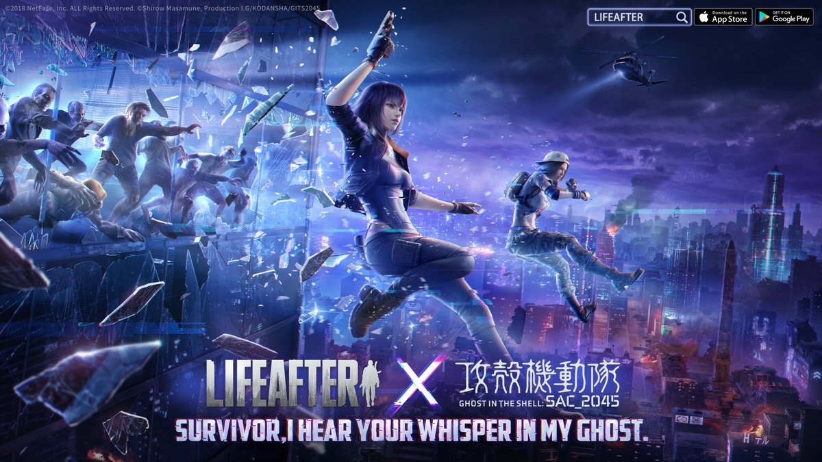 Lifeafter Lifeafter X Ghostintheshellsac45 Crossover Decided Official Launch On 2 18 Human Zombies Cyborgs Meet In A Clash Of Worlds Of Doomsday Wasteland And Cyberpunk Follow And Like 10 Players Can Get