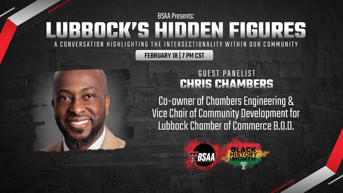A successful entrepreneur who is committed to the growth of our city is part of our Lubbock’s Hidden Figures panel.

#WreckEm | <a href="/ttu_bsaa/">TTU Black Student Athlete Alliance</a>