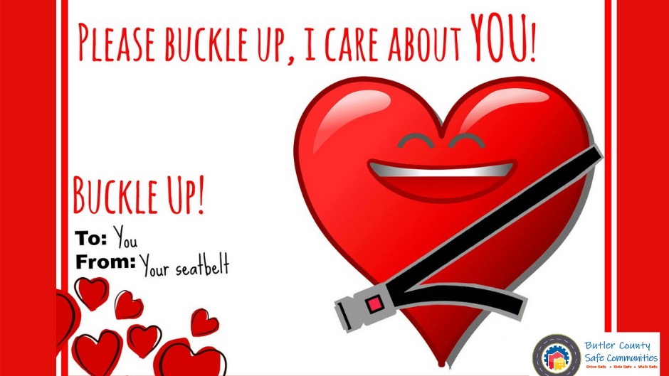 bceonews's tweet photo. We can all do our part to be safe on the roads. Celebrating with your Valentine this weekend? Buckling up in your vehicle is one way you can show love. Every person, Every seat, Every Trip. Buckle Up! #lookoutforeachother #buckleup #drivesafeohio #ryrdrivesafe #BCSafeCommunities https://t.co/0IsiSzogCe