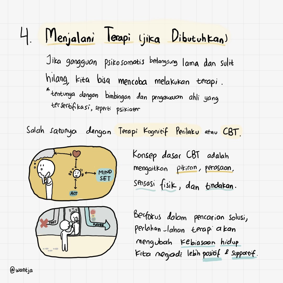 last but not least4. Mengikuti TerapiTerapi suka bnyk stigma kayak "malu" atau "takut", tetapi sbnernya mnrutu efektif untuk mengatasi beberapa kondisi yg cukup sulit selama protokolny benar.CBT (Terapi Kognitif Prilaku) adalah salah satu contoh yg cukup populer dan solutif.