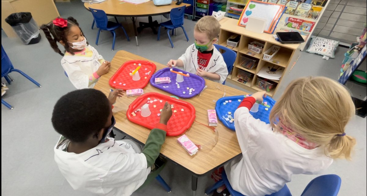 HarbisonWestEl's tweet photo. "Dr. Science" delivered a science experiment to our 4K classes today! The students used popsicle sticks and cups to make a balance and tried to balance their candy hearts. #HWES #BelieveGrowSoar #Pridein5 https://t.co/Oi1pC4q2kM