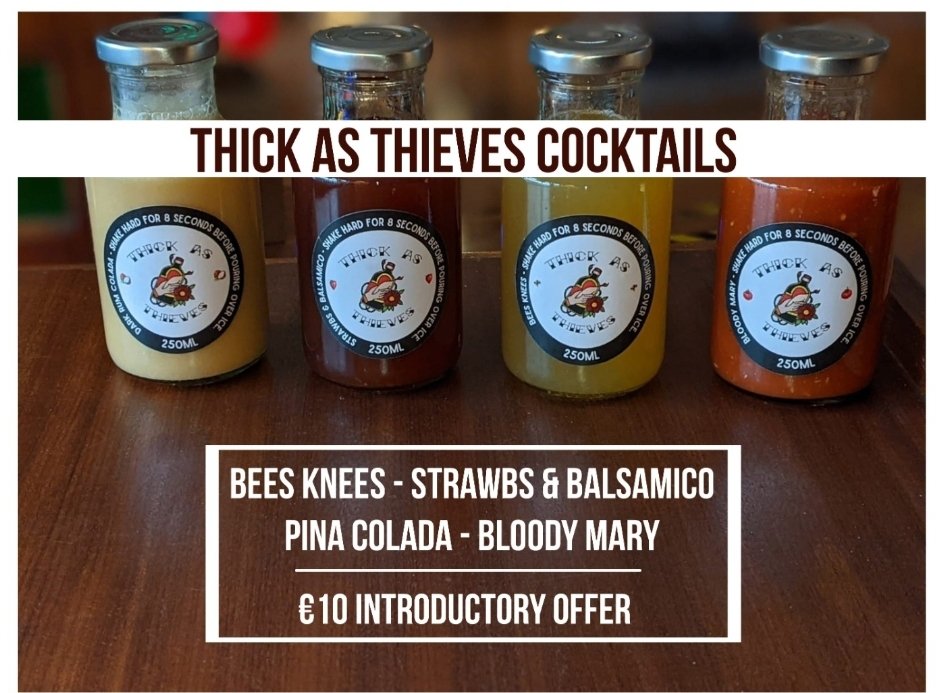 YewTreeTerenure's tweet photo. Delighted to be stocking cocktails from @CocktailThieves this weekend with an introductory offer ot €10 per 250ml. Available straight from the fridge https://t.co/2PNghOAvzw