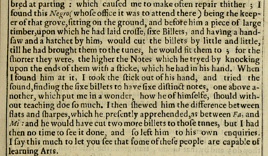 8/ On the subject of music, in this account of his visit to Barbados in the 1650s, Richard Ligon seems to be describing a wooden xylophone (Ligon’s patronising attitude towards Africans and African music comes across strongly in this extract).